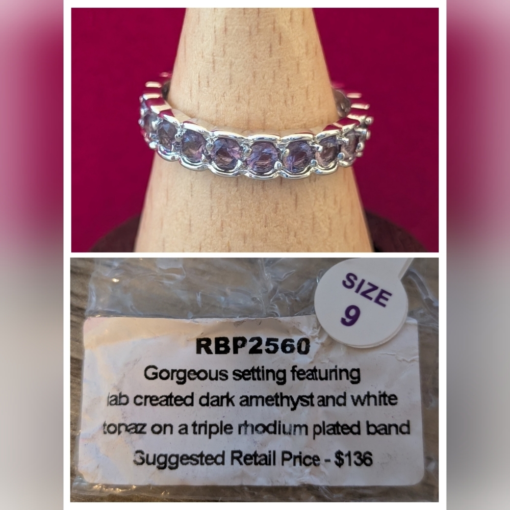 Elegant Silver Ring with Amethyst and White Topaz